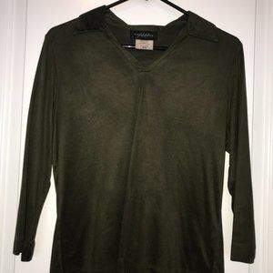Women's M Army Green Suede Collared Top 3/4 sleeve